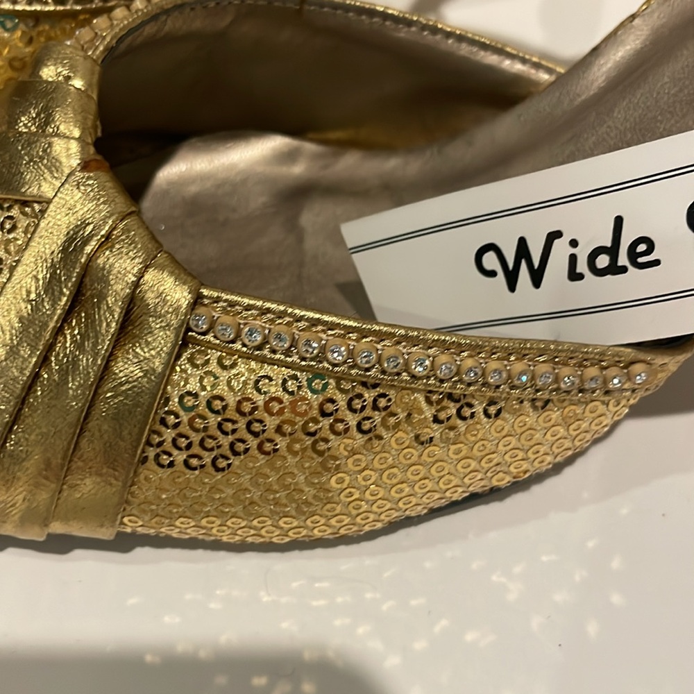Prom dressy gold shoes heels size 6.5 wide sequins rhinestone fancy NWT NEW - Picture 7 of 7